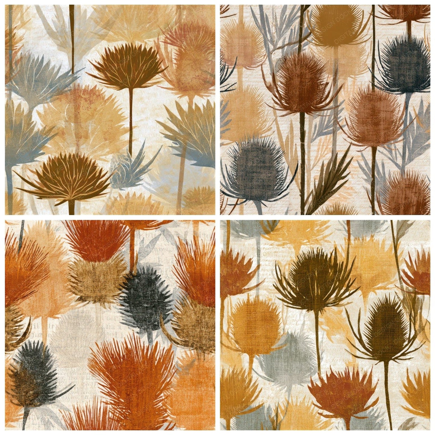 Woodblock Thistle Sienna Sand Seamless Digital Paper Pack (DDD013604)