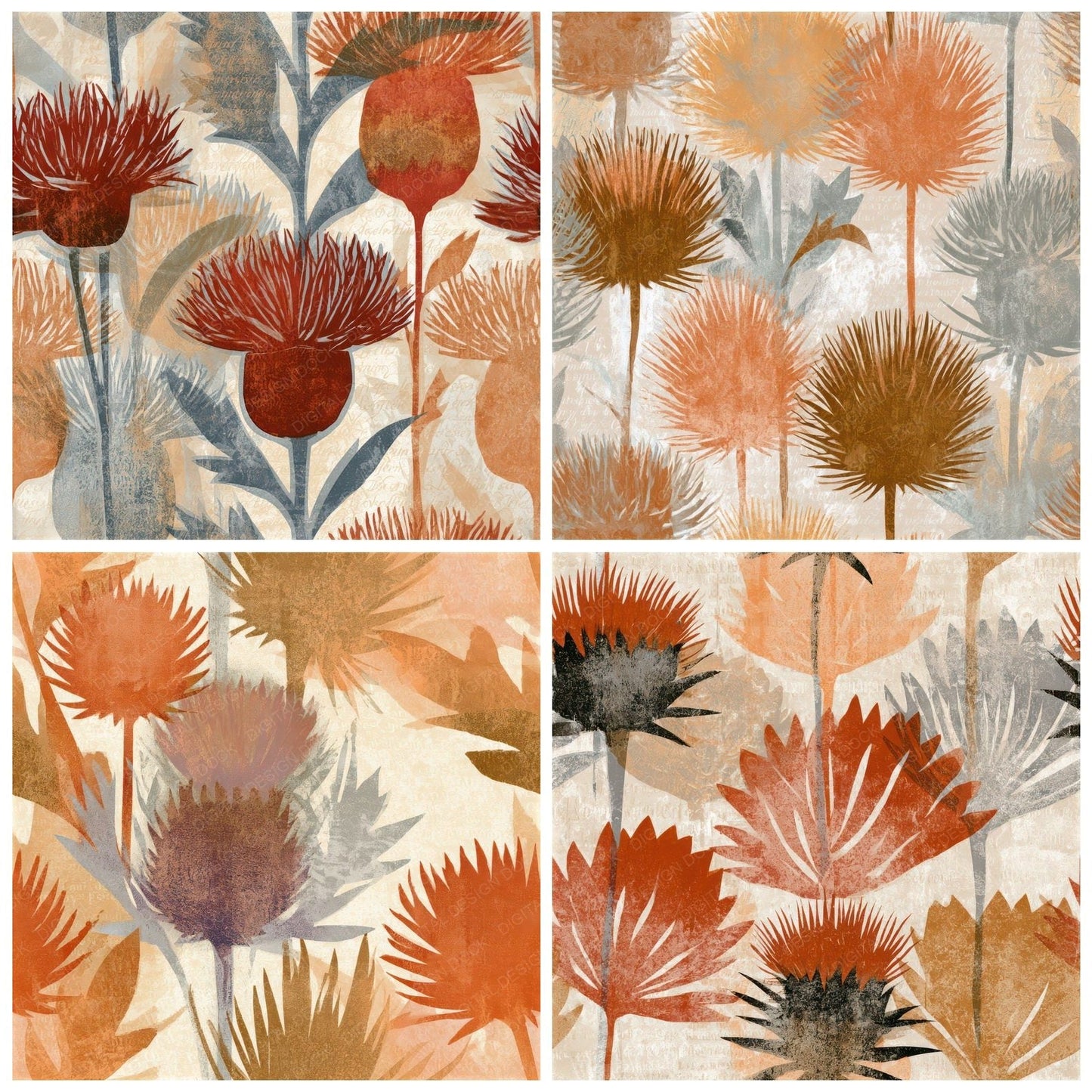 Woodblock Thistle Sienna Sand Seamless Digital Paper Pack (DDD013604)