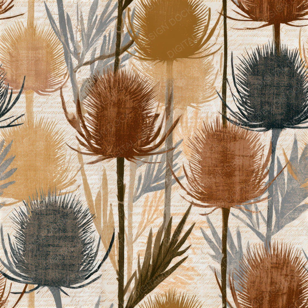 Woodblock Thistle Sienna Sand Seamless Digital Paper Pack (DDD013604)