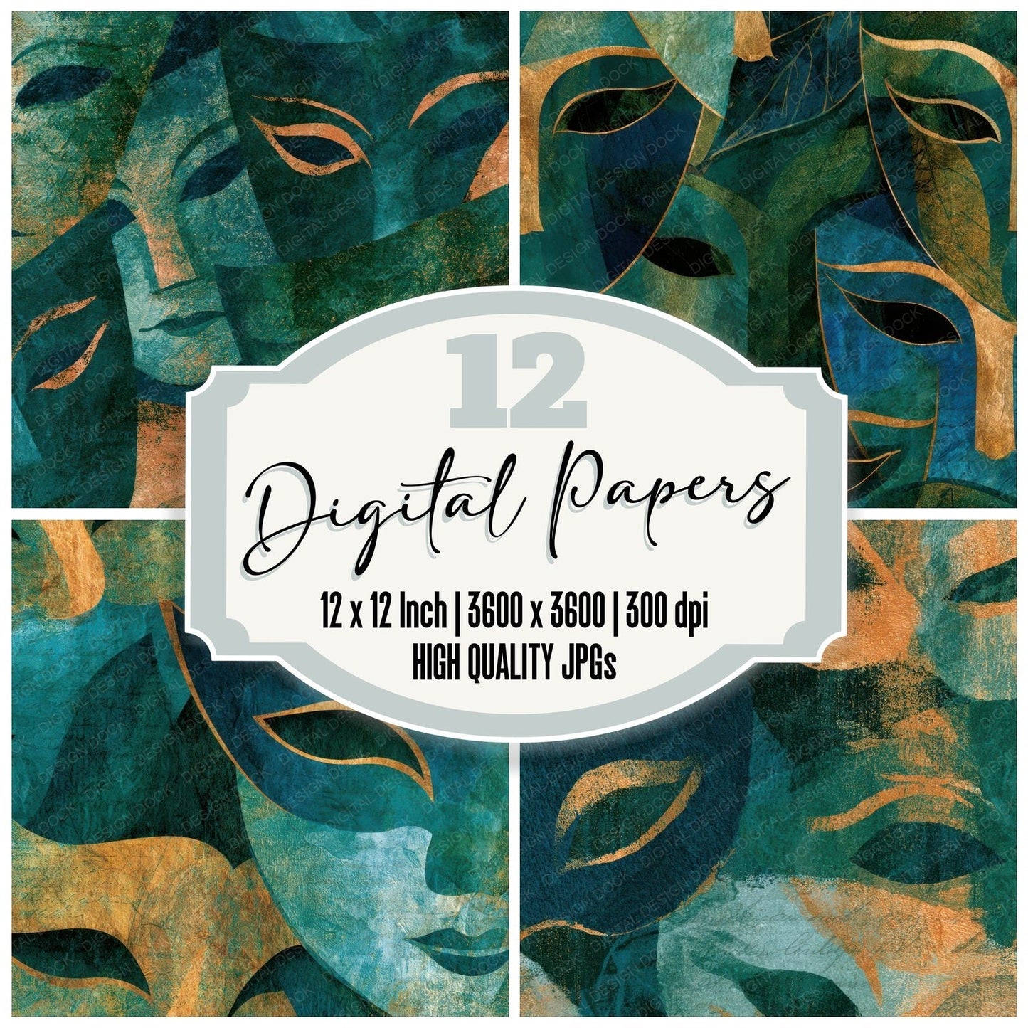 Blueprint Carnival Masks Mint Jade Digital Paper Pack (DDD013605)