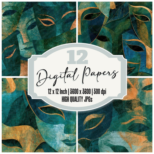 Blueprint Carnival Masks Mint Jade Digital Paper Pack (DDD013605)