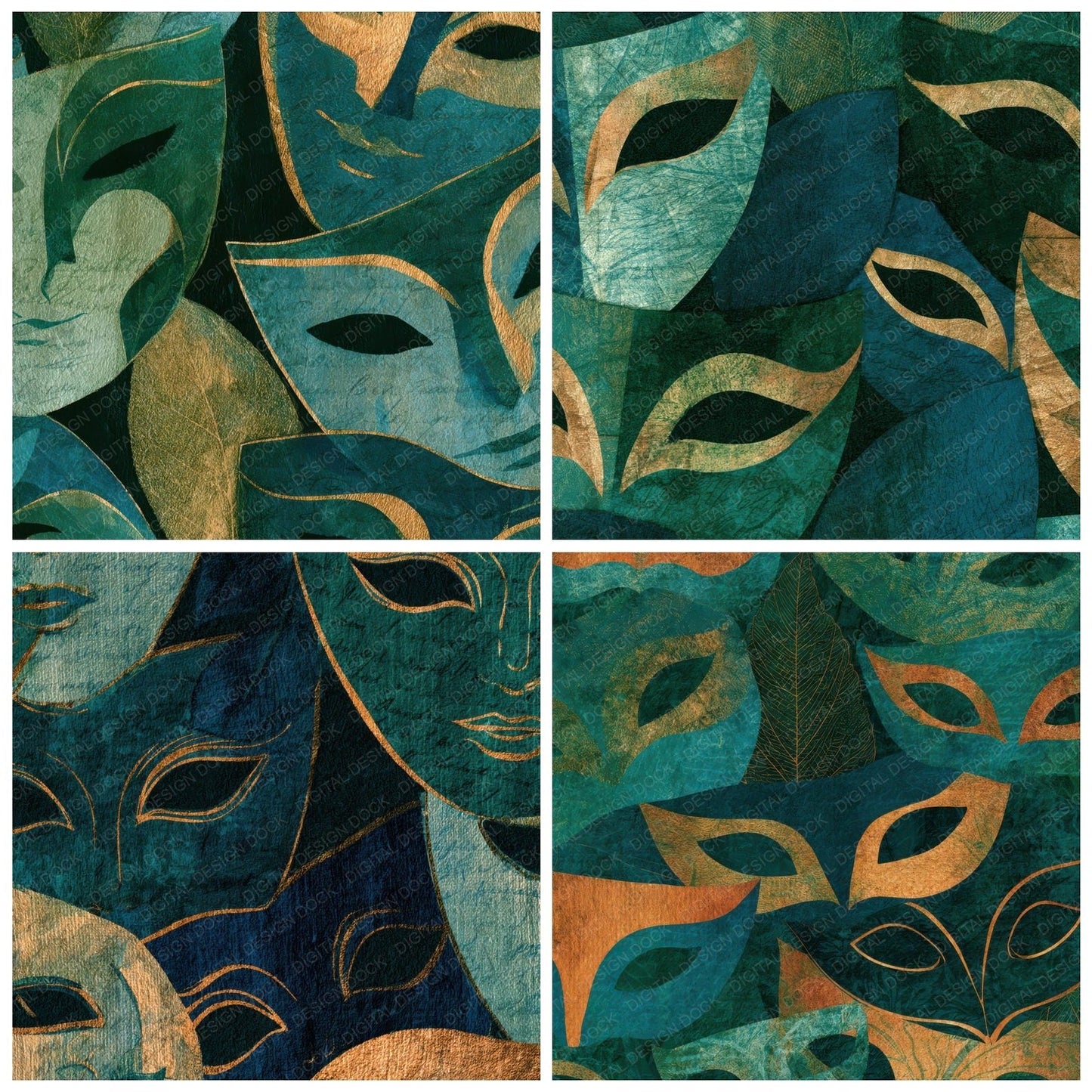 Blueprint Carnival Masks Mint Jade Digital Paper Pack (DDD013605)