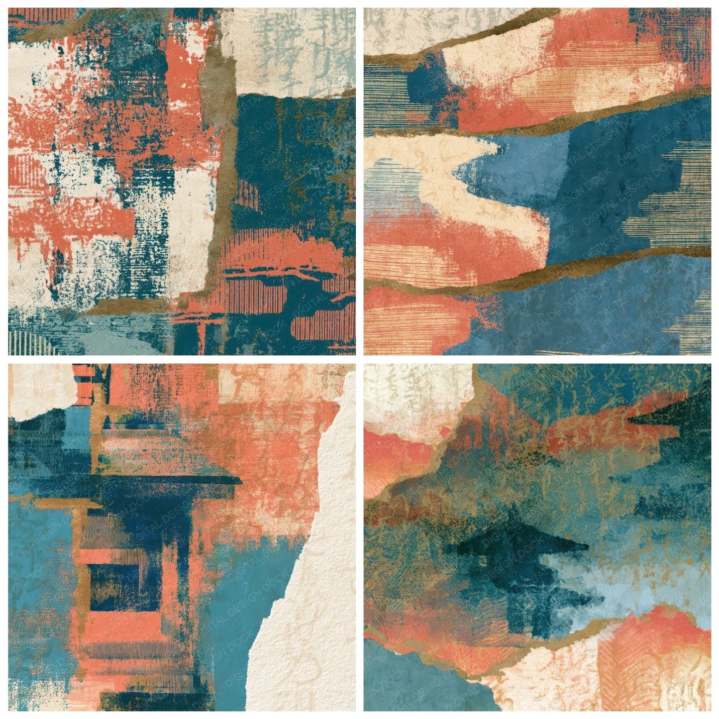 Collage Carnival Seating Coral Blue Digital Paper Pack (DDD013606)