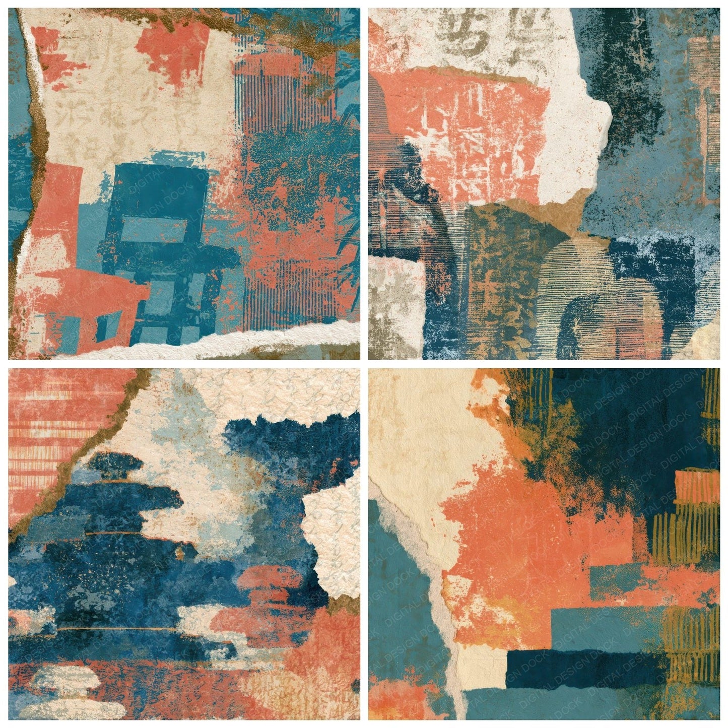 Collage Carnival Seating Coral Blue Digital Paper Pack (DDD013606)