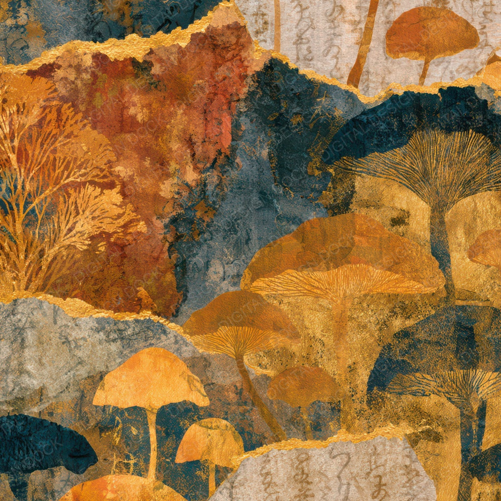 Collage Glowing Fungi Caramel Gold Digital Paper Pack (DDD013607)