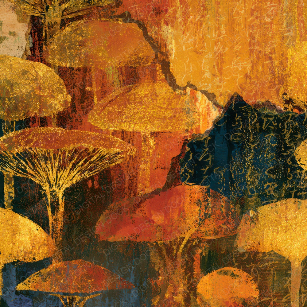 Collage Glowing Fungi Caramel Gold Digital Paper Pack (DDD013607)