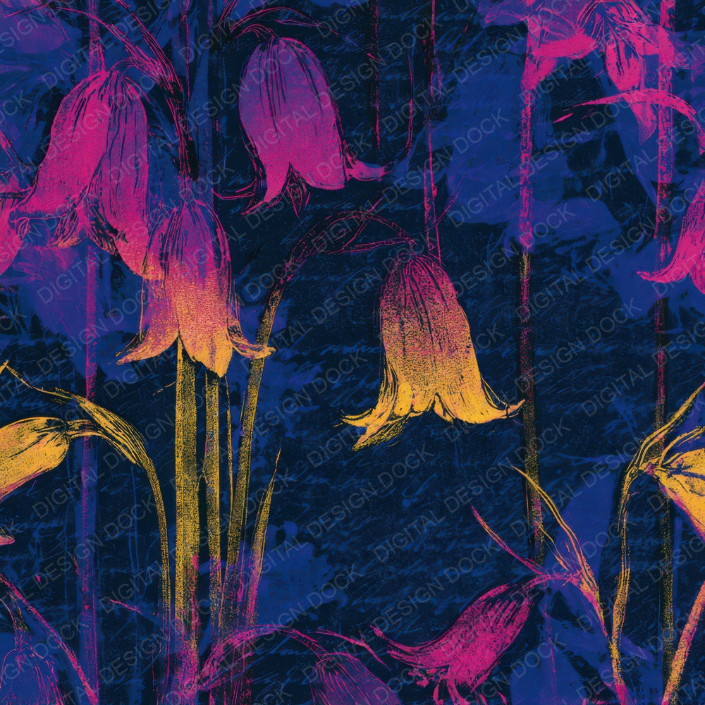 Etching Bluebells Pink Yellow Navy Digital Paper Pack (DDD013608)