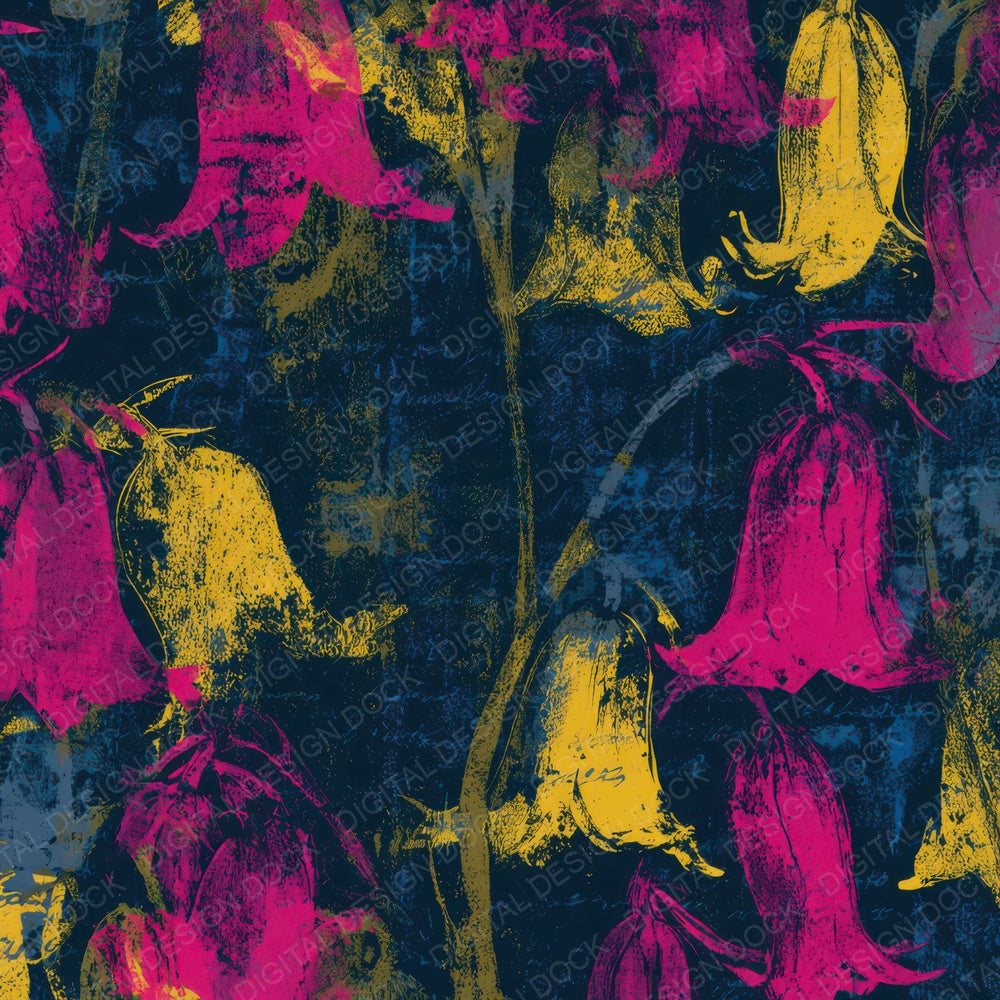 Etching Bluebells Pink Yellow Navy Digital Paper Pack (DDD013608)