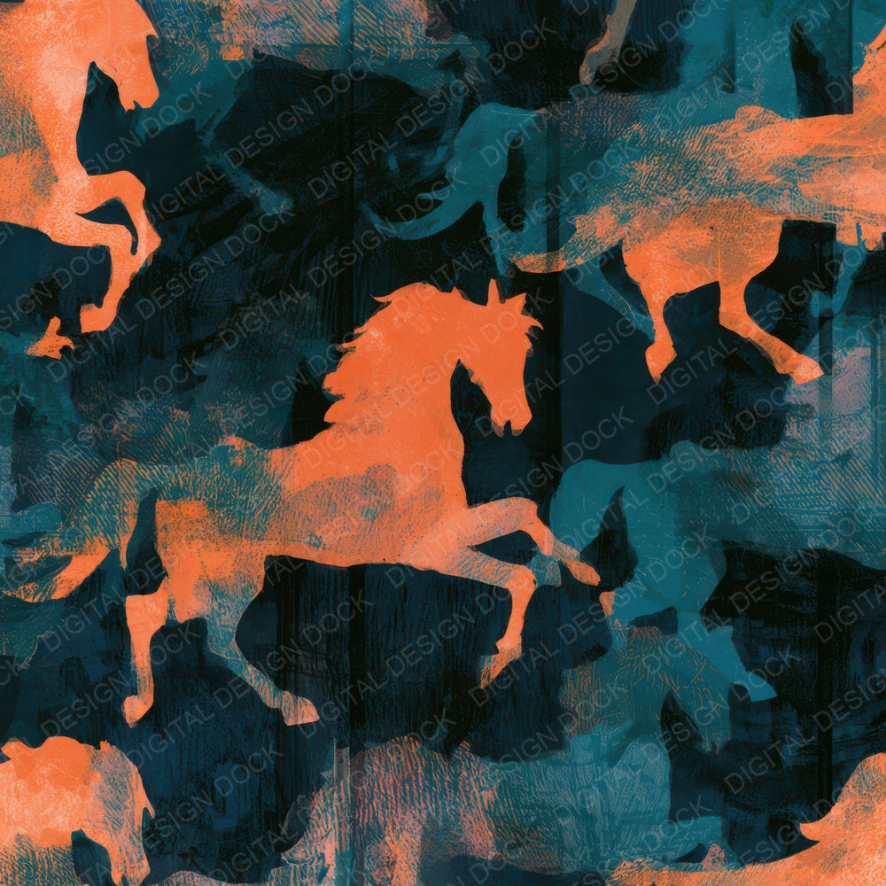 Indian Block Print Carousel Horses Tangerine Turquoise Digital Paper Pack (DDD013610)