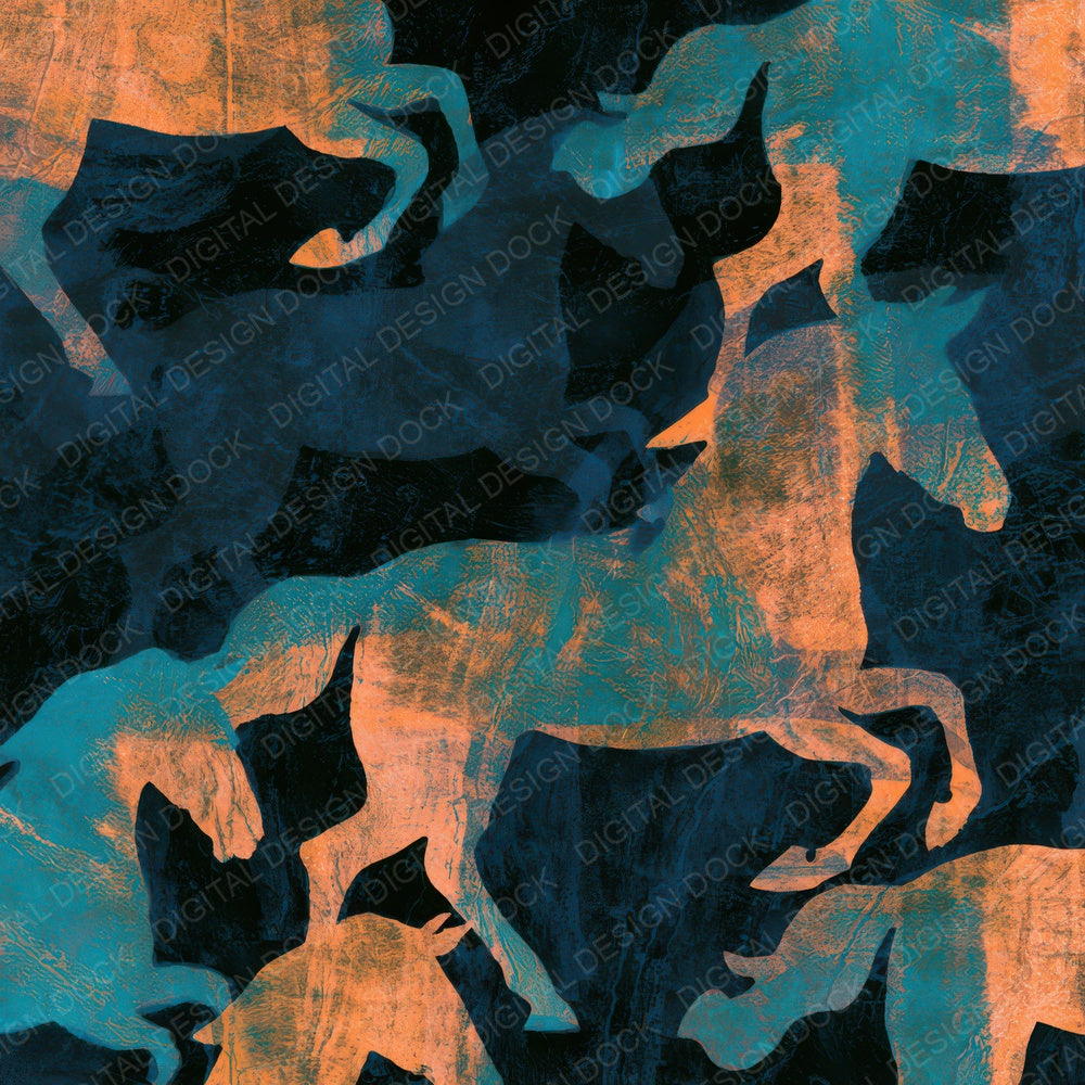 Indian Block Print Carousel Horses Tangerine Turquoise Digital Paper Pack (DDD013610)