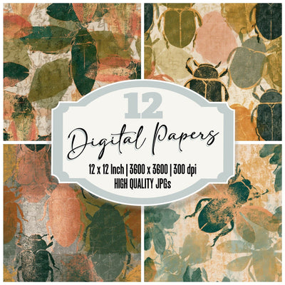 Indian Block Print Jewel Beetles Olive Ochre Digital Paper Pack (DDD013611)