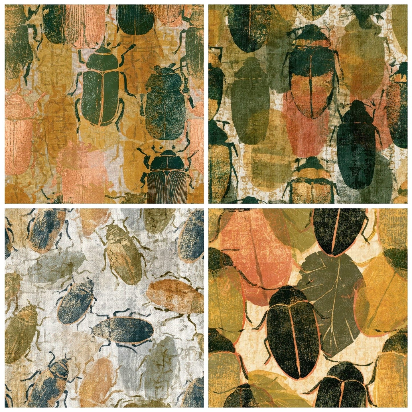 Indian Block Print Jewel Beetles Olive Ochre Digital Paper Pack (DDD013611)
