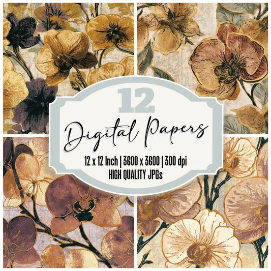 Indian Block Print Orchid Sepia Seamless Digital Paper Pack (DDD013612)