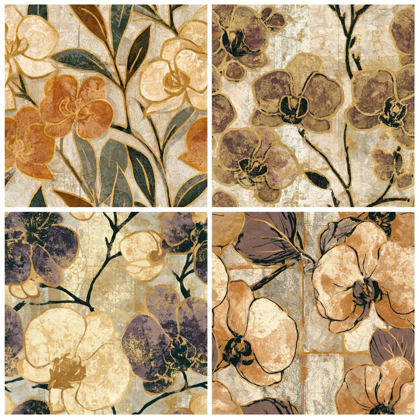 Indian Block Print Orchid Sepia Seamless Digital Paper Pack (DDD013612)