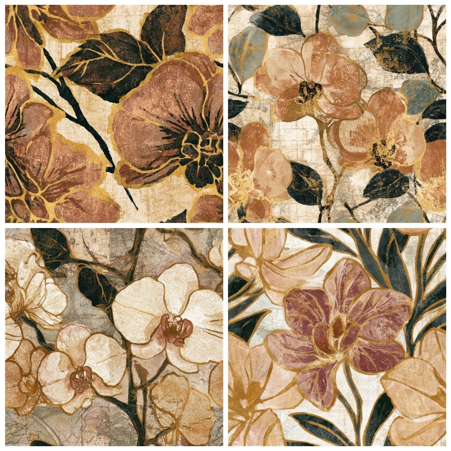 Indian Block Print Orchid Sepia Seamless Digital Paper Pack (DDD013612)