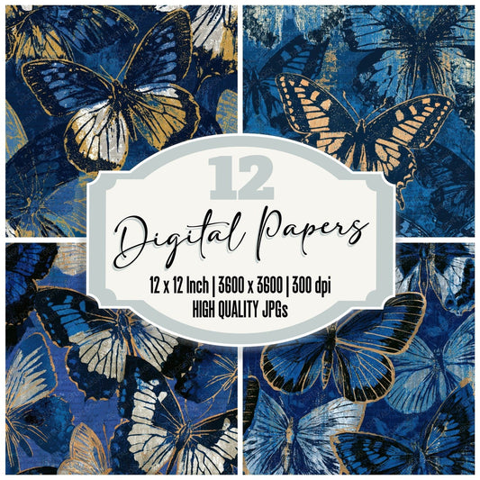 Indian Block Print Swallowtail Butterflies Midnight Digital Paper Pack (DDD013613)