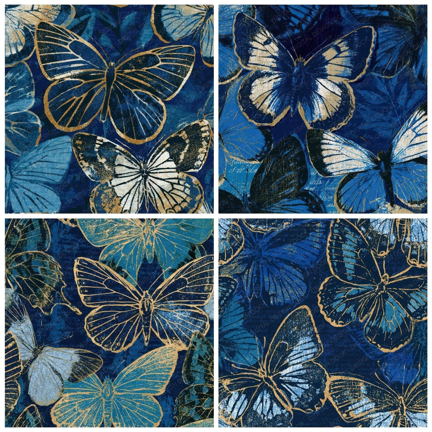 Indian Block Print Swallowtail Butterflies Midnight Digital Paper Pack (DDD013613)
