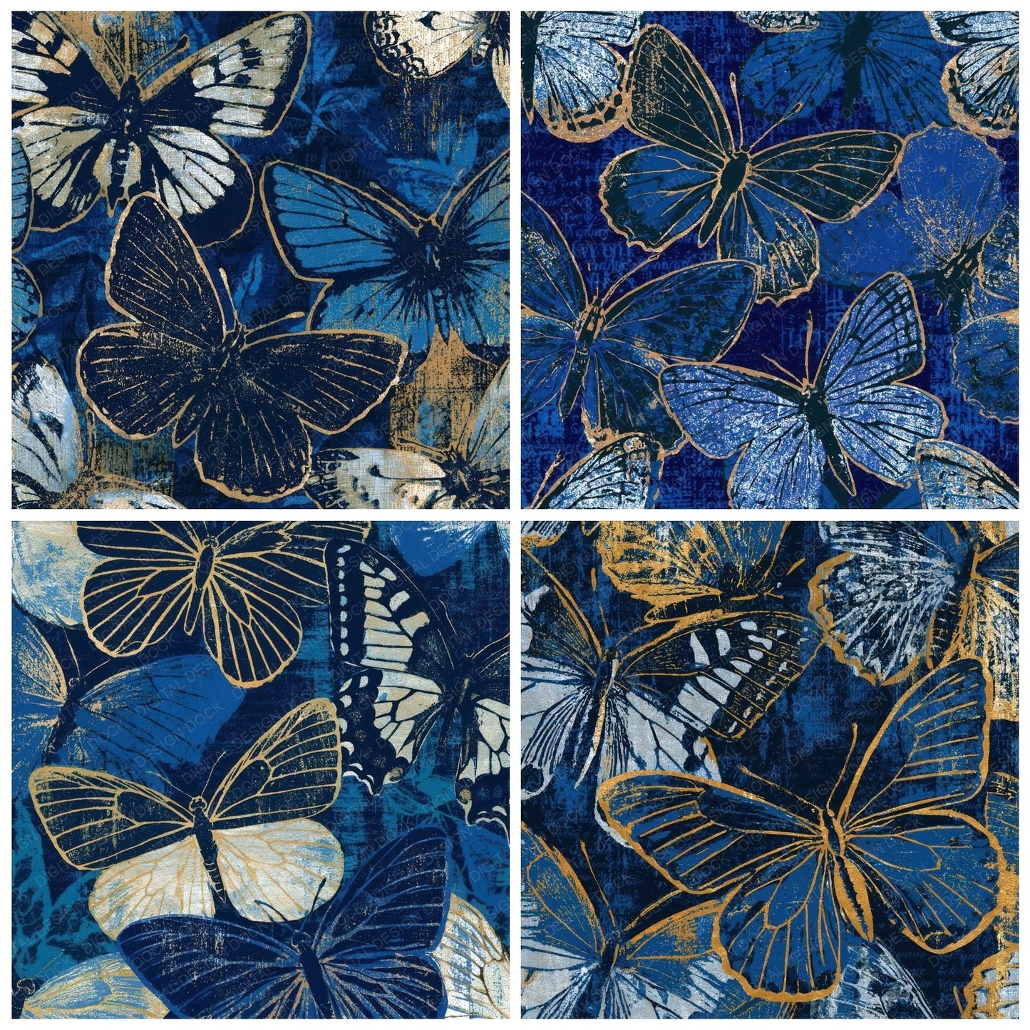 Indian Block Print Swallowtail Butterflies Midnight Digital Paper Pack (DDD013613)