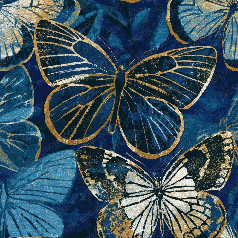 Indian Block Print Swallowtail Butterflies Midnight Digital Paper Pack (DDD013613)