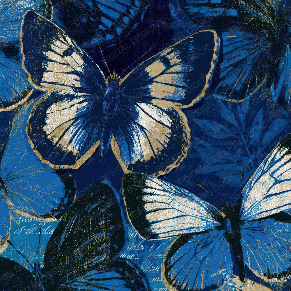 Indian Block Print Swallowtail Butterflies Midnight Digital Paper Pack (DDD013613)