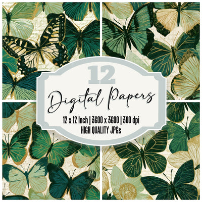 Indian Block Print Swallowtail Sage Forest Digital Paper Pack (DDD013614)
