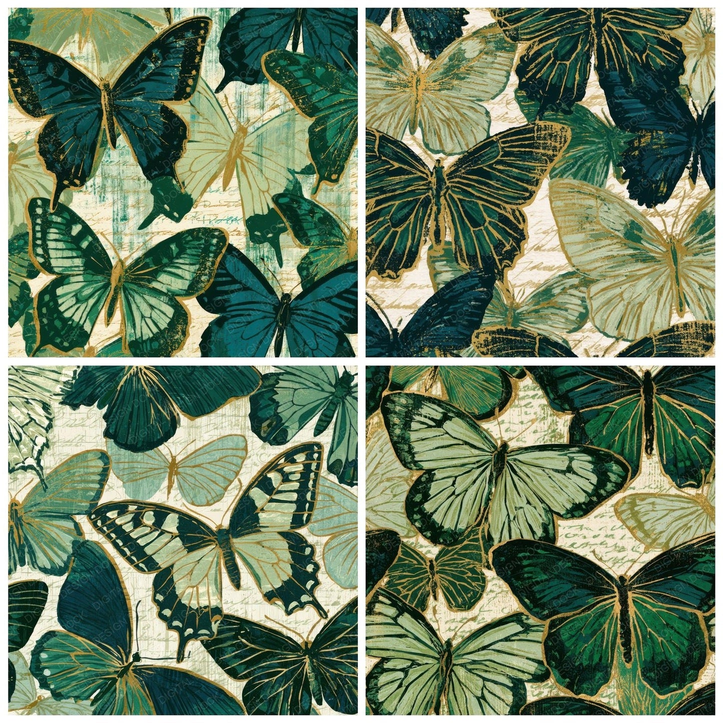 Indian Block Print Swallowtail Sage Forest Digital Paper Pack (DDD013614)
