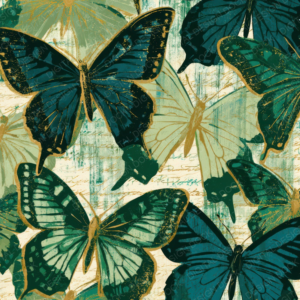 Indian Block Print Swallowtail Sage Forest Digital Paper Pack (DDD013614)