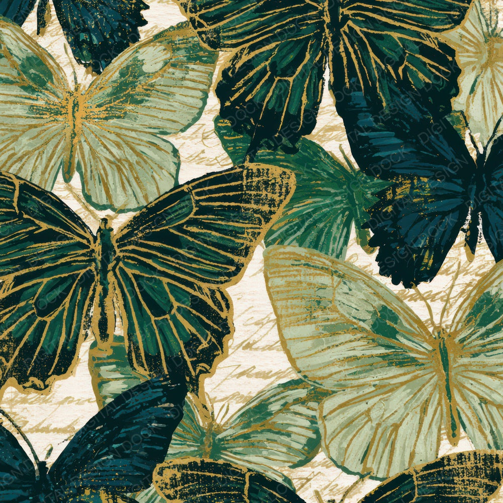 Indian Block Print Swallowtail Sage Forest Digital Paper Pack (DDD013614)