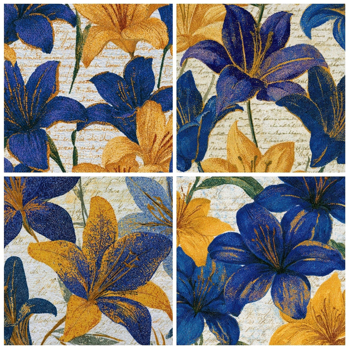 Pointillism Lilies Cobalt Yellow Digital Paper Pack (DDD013618)