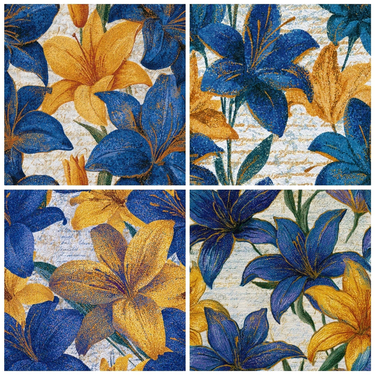 Pointillism Lilies Cobalt Yellow Digital Paper Pack (DDD013618)