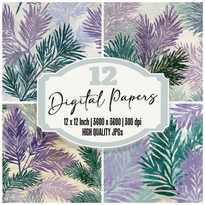 Woodblock Evergreen Lilac Mint Digital Paper Pack (DDD013622)