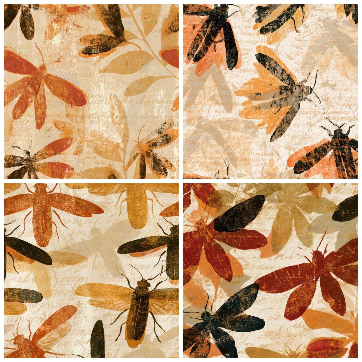 Woodblock Fireflies Umber Bone Digital Paper Pack (DDD013623)