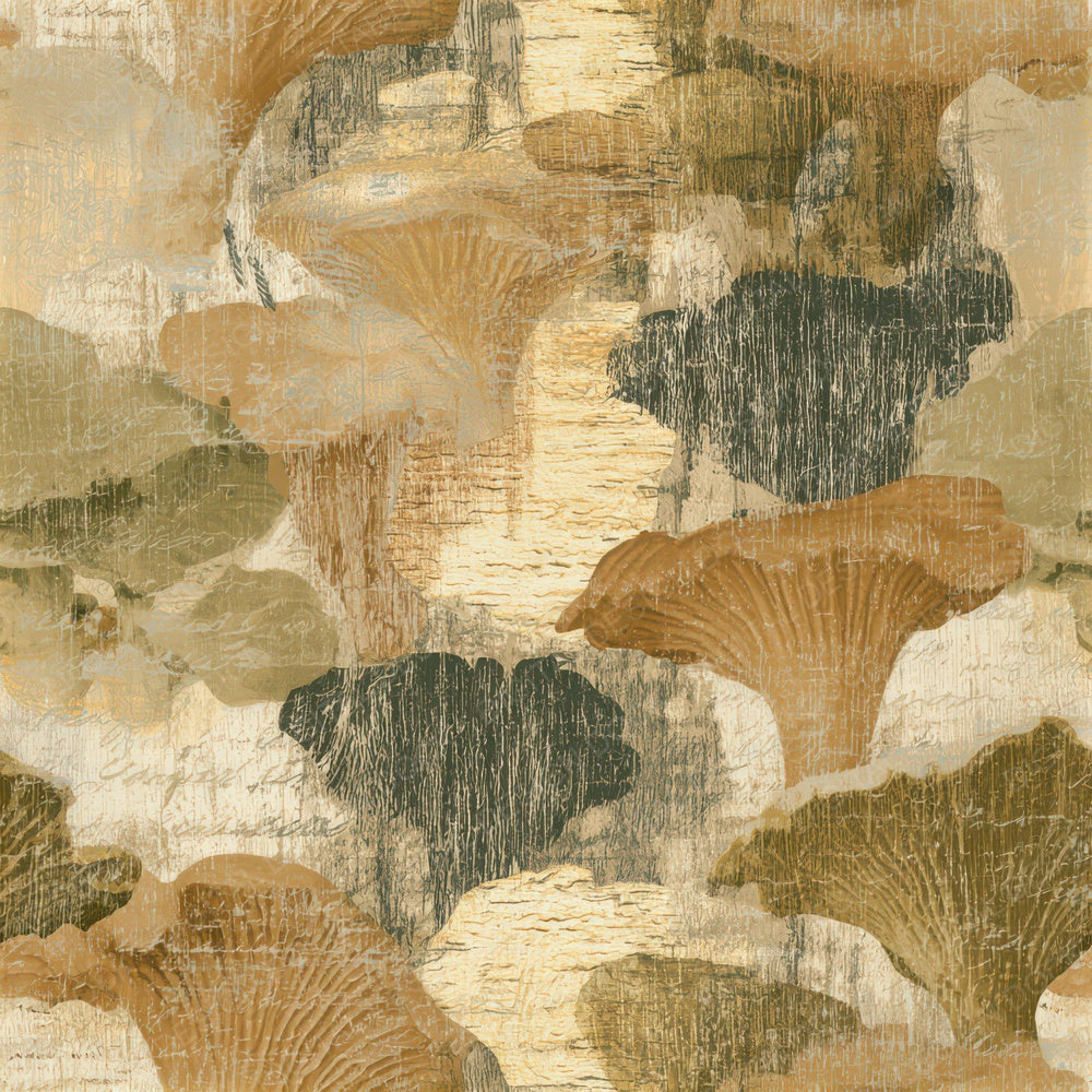 Woodcut Chanterelles Sepia Olive Seamless Digital Paper Pack (DDD013624)