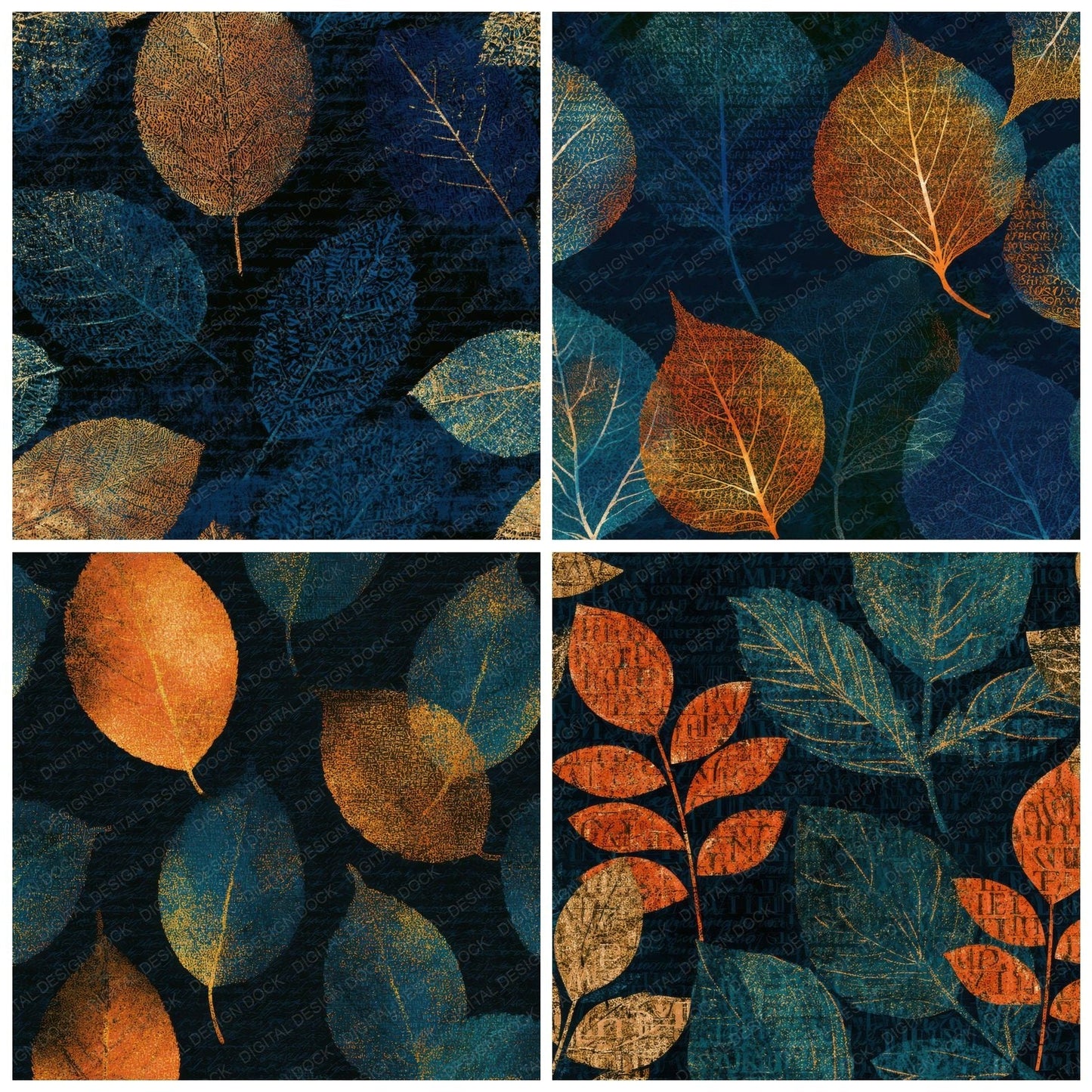 ASCII Pressed Leaves Tangerine Turquoise Digital Paper Pack (DDD013626)