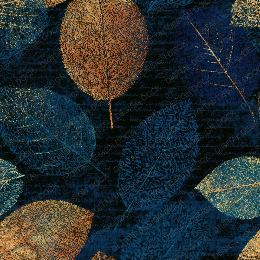 ASCII Pressed Leaves Tangerine Turquoise Digital Paper Pack (DDD013626)