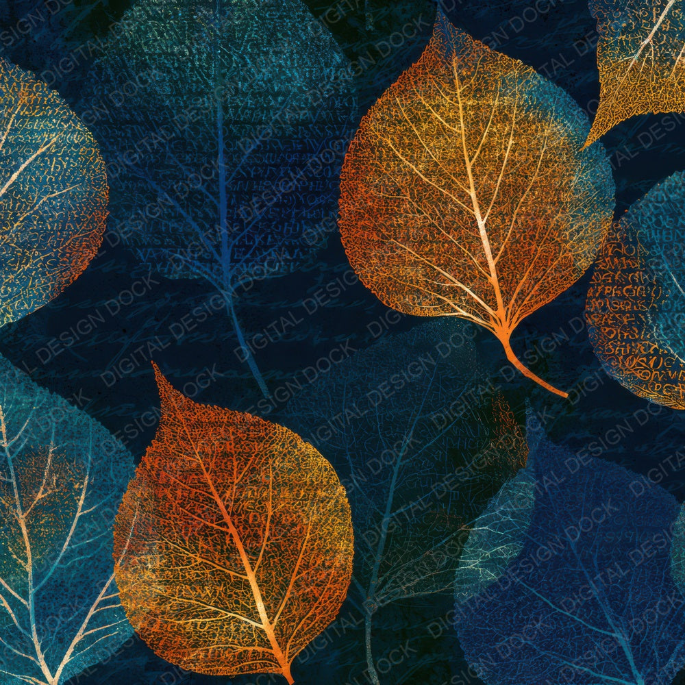 ASCII Pressed Leaves Tangerine Turquoise Digital Paper Pack (DDD013626)