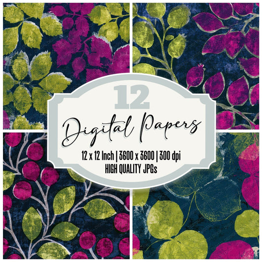 Indian Block Print Berries Neon Magenta Digital Paper Pack (DDD013628)