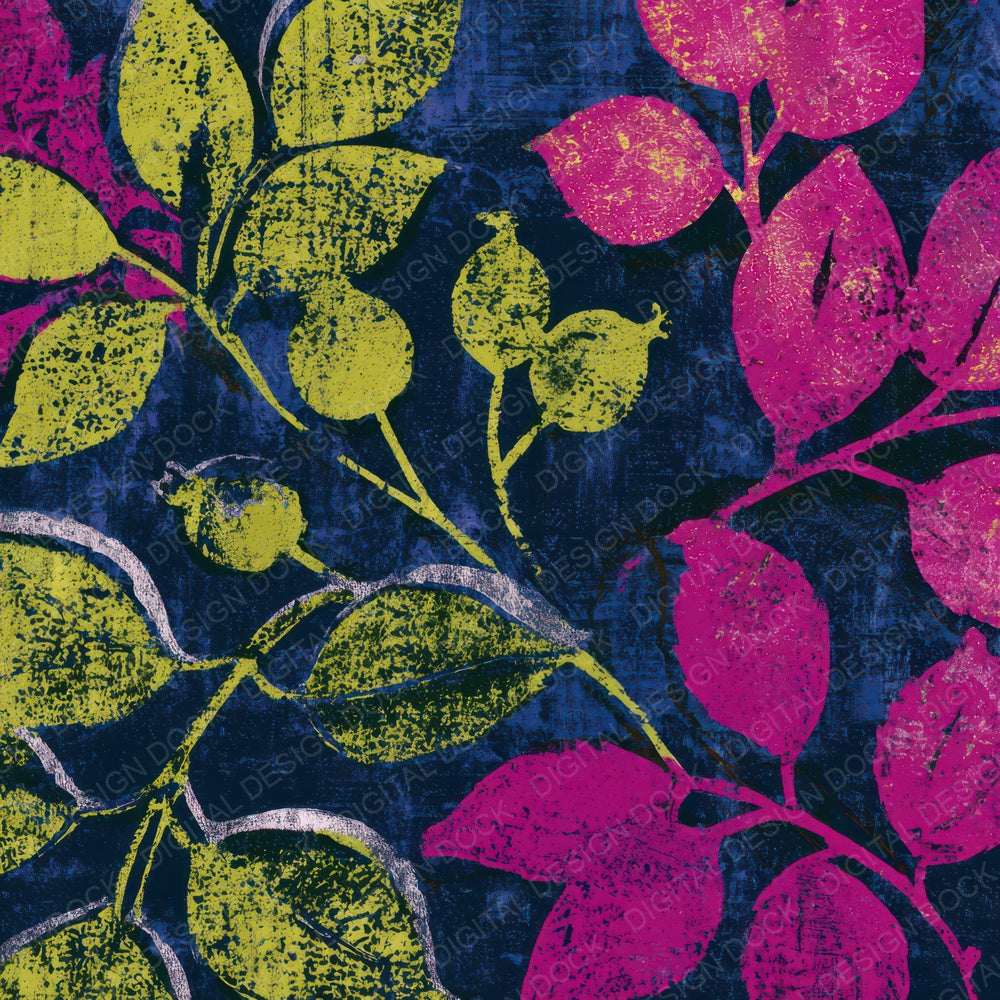 Indian Block Print Berries Neon Magenta Digital Paper Pack (DDD013628)
