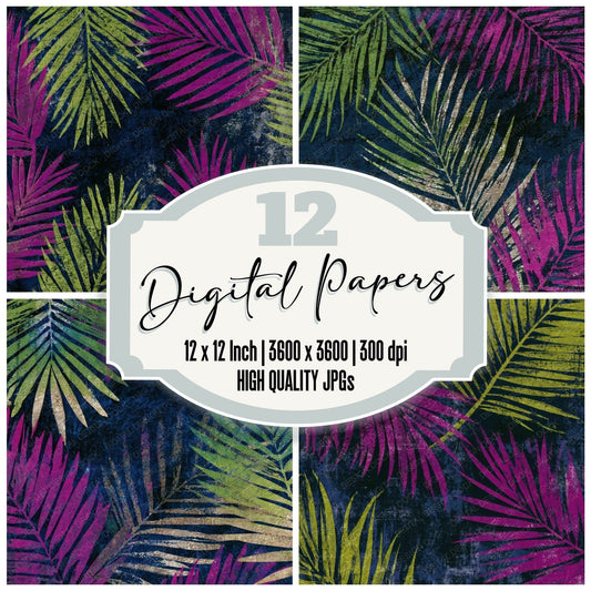 Linocut Palm Fronds Neon Magenta Digital Paper Pack (DDD013630)
