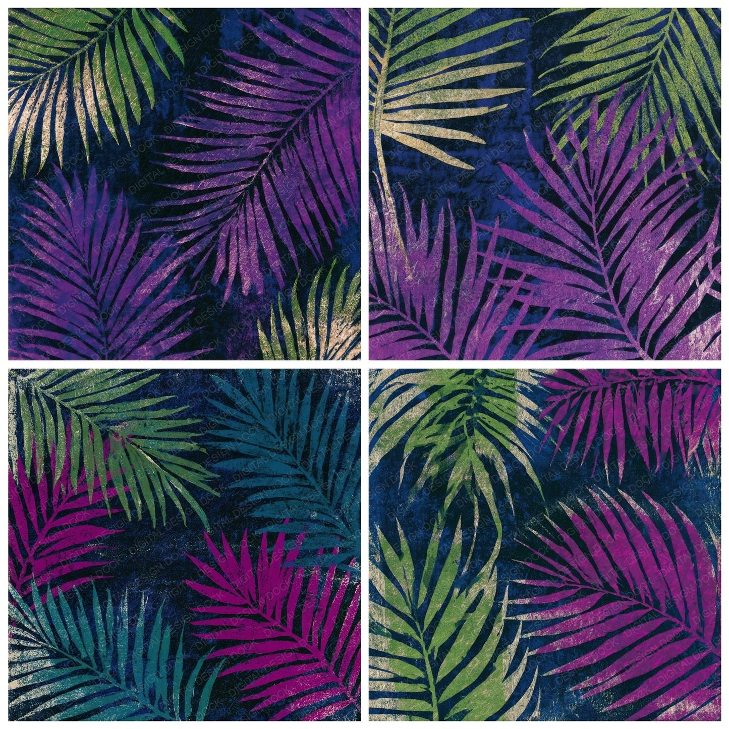 Linocut Palm Fronds Neon Magenta Digital Paper Pack (DDD013630)