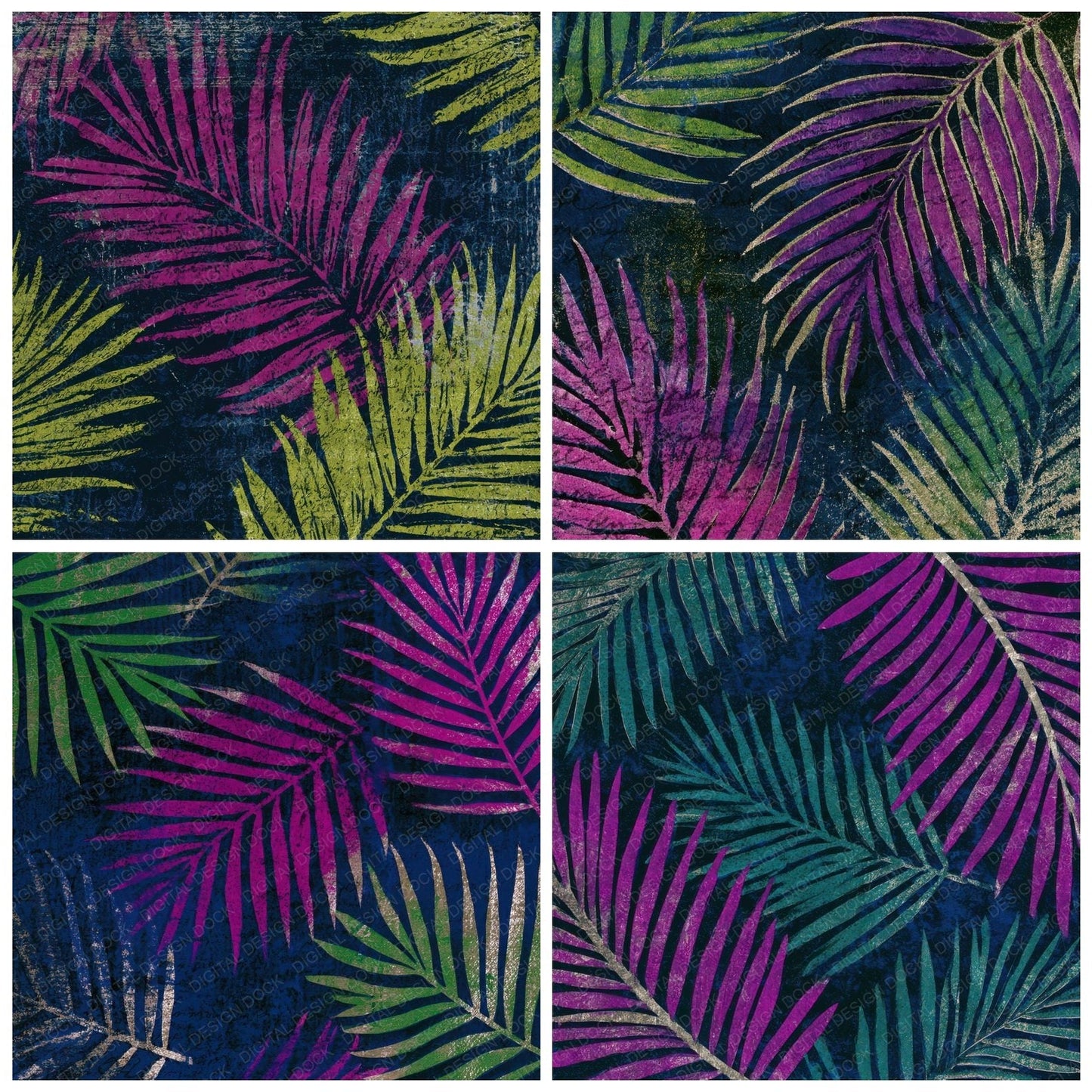 Linocut Palm Fronds Neon Magenta Digital Paper Pack (DDD013630)
