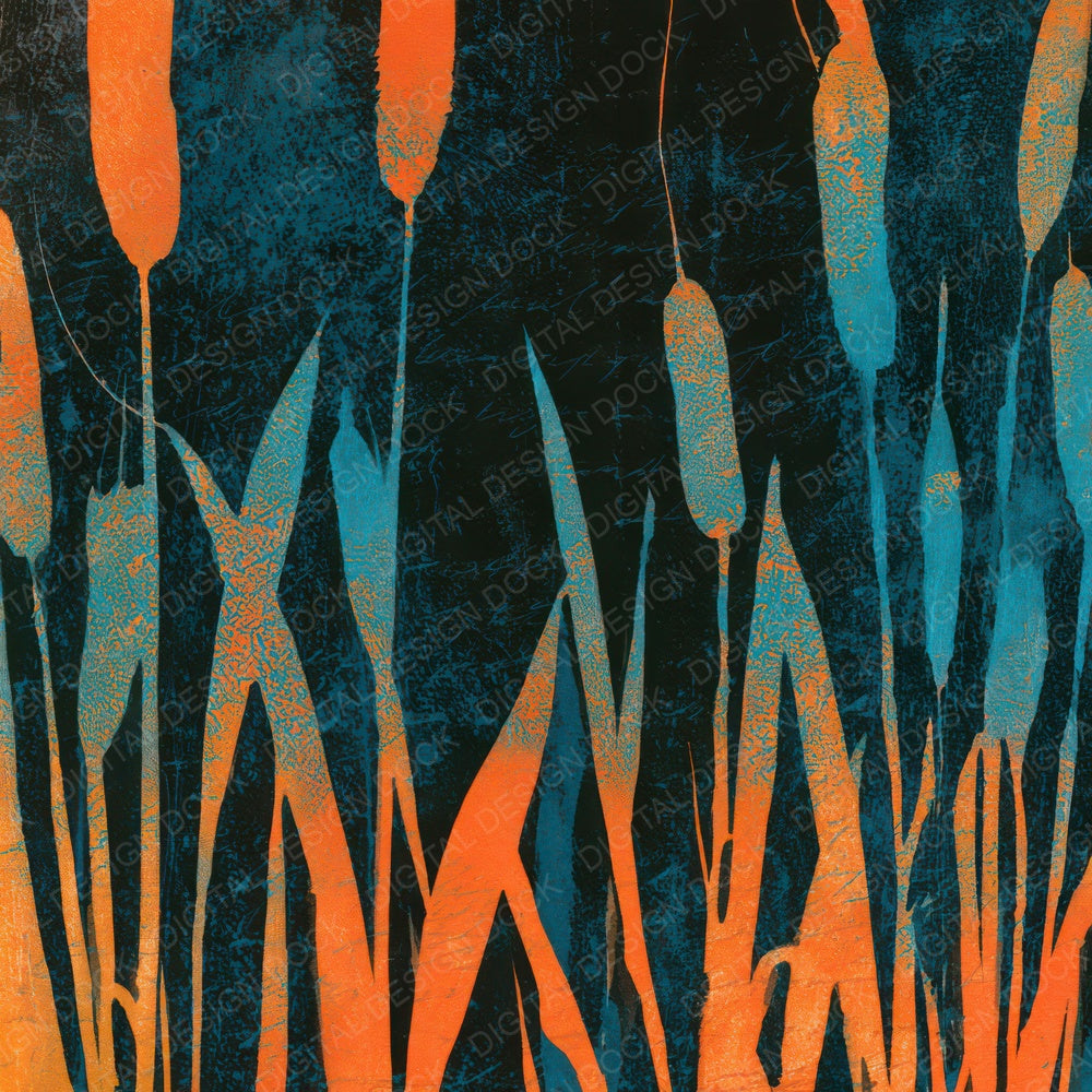 Monoprint Bulrushes Tangerine Turquoise Digital Paper Pack (DDD013631)