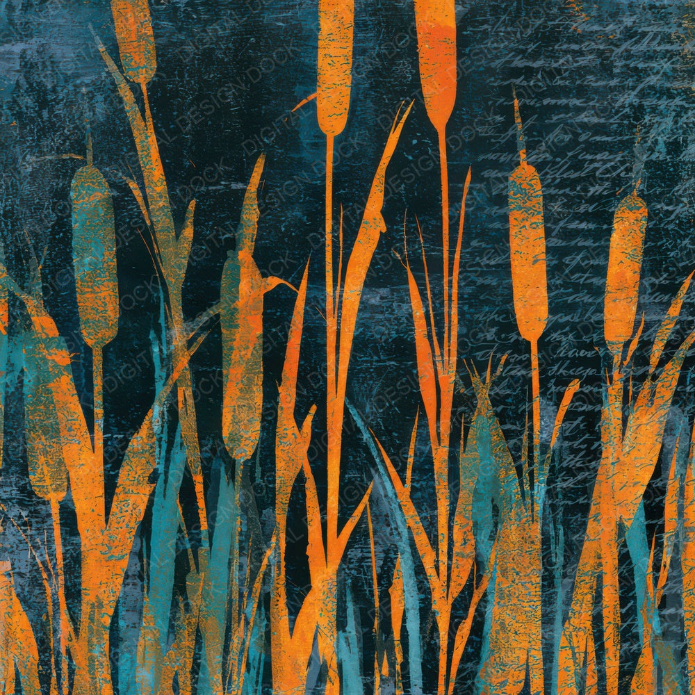 Monoprint Bulrushes Tangerine Turquoise Digital Paper Pack (DDD013631)