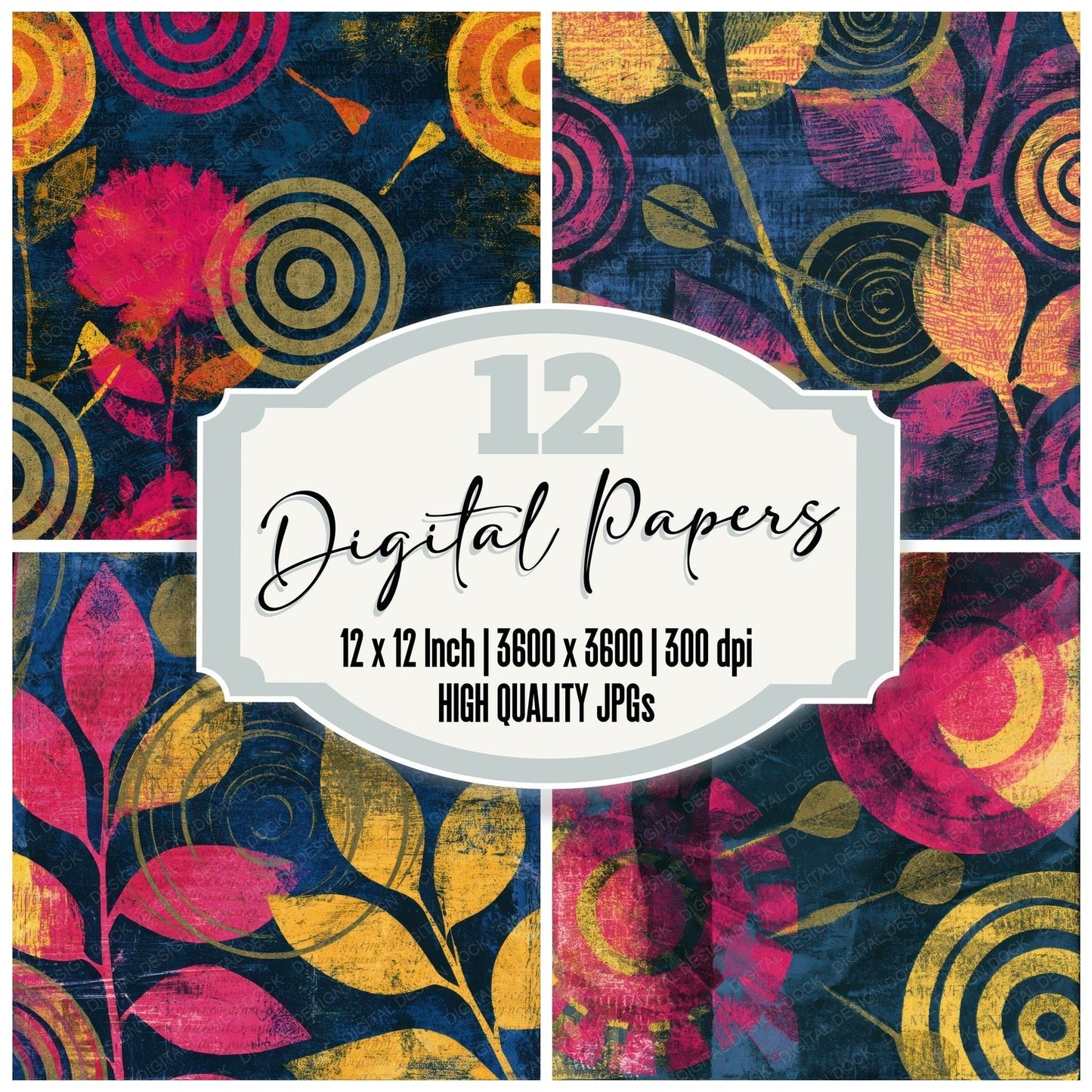 Monoprint Targets Darts Pink Yellow Navy Digital Paper Pack (DDD013633)
