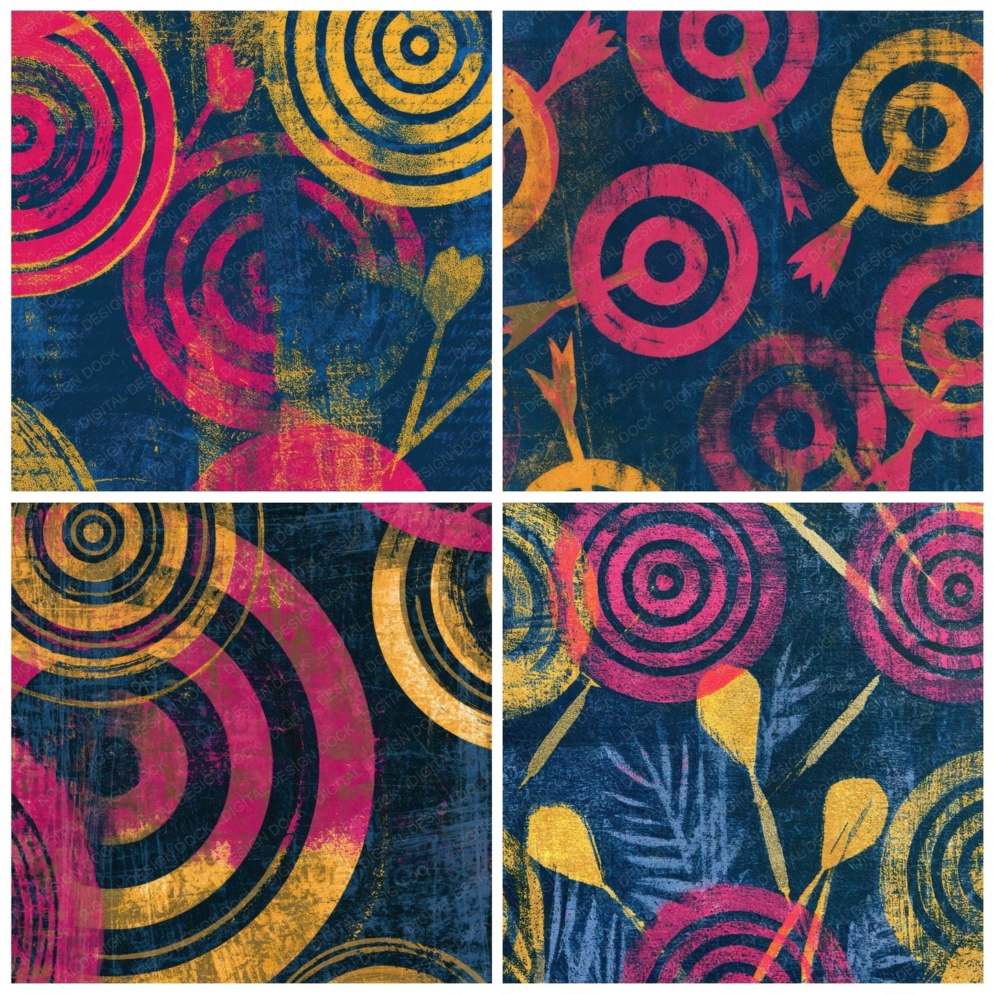 Monoprint Targets Darts Pink Yellow Navy Digital Paper Pack (DDD013633)