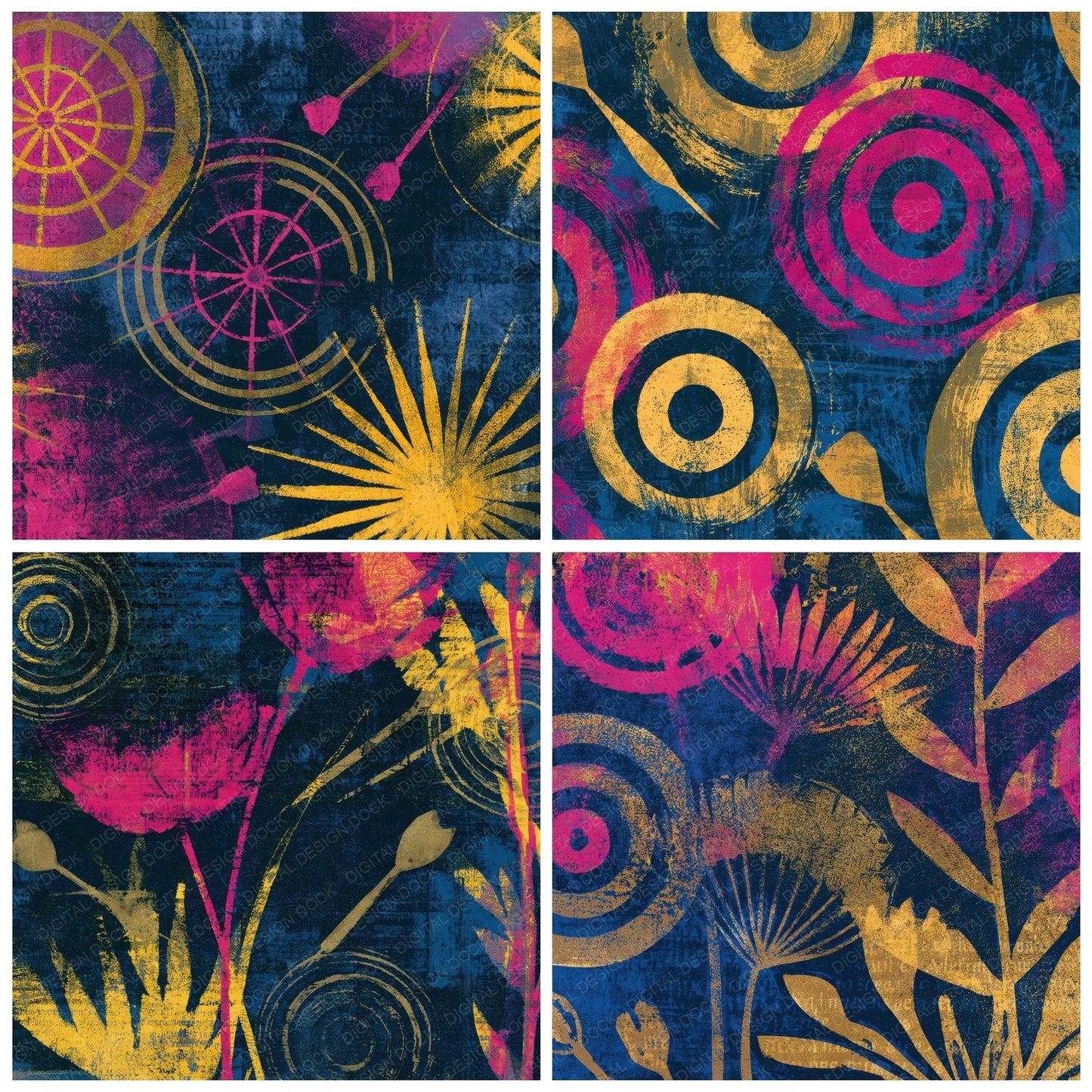 Monoprint Targets Darts Pink Yellow Navy Digital Paper Pack (DDD013633)