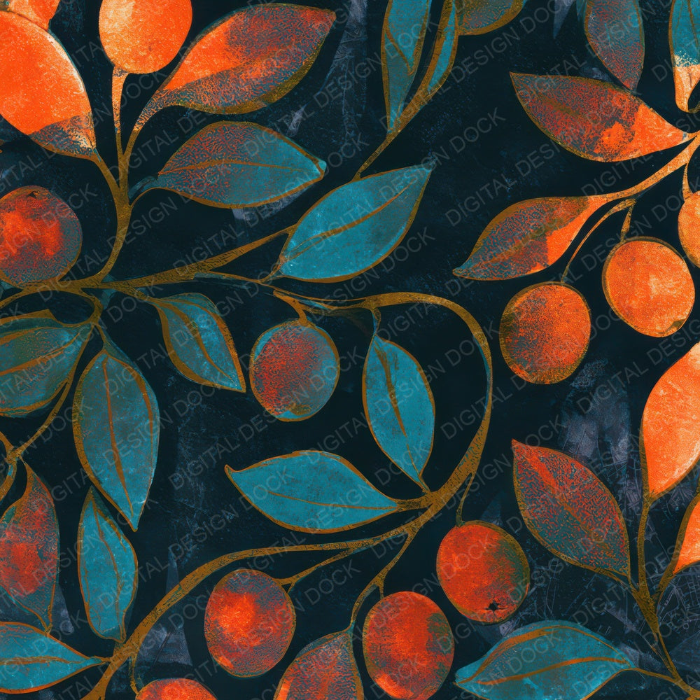 Woodblock Cranberry Tangerine Turquoise Digital Paper Pack (DDD013638)