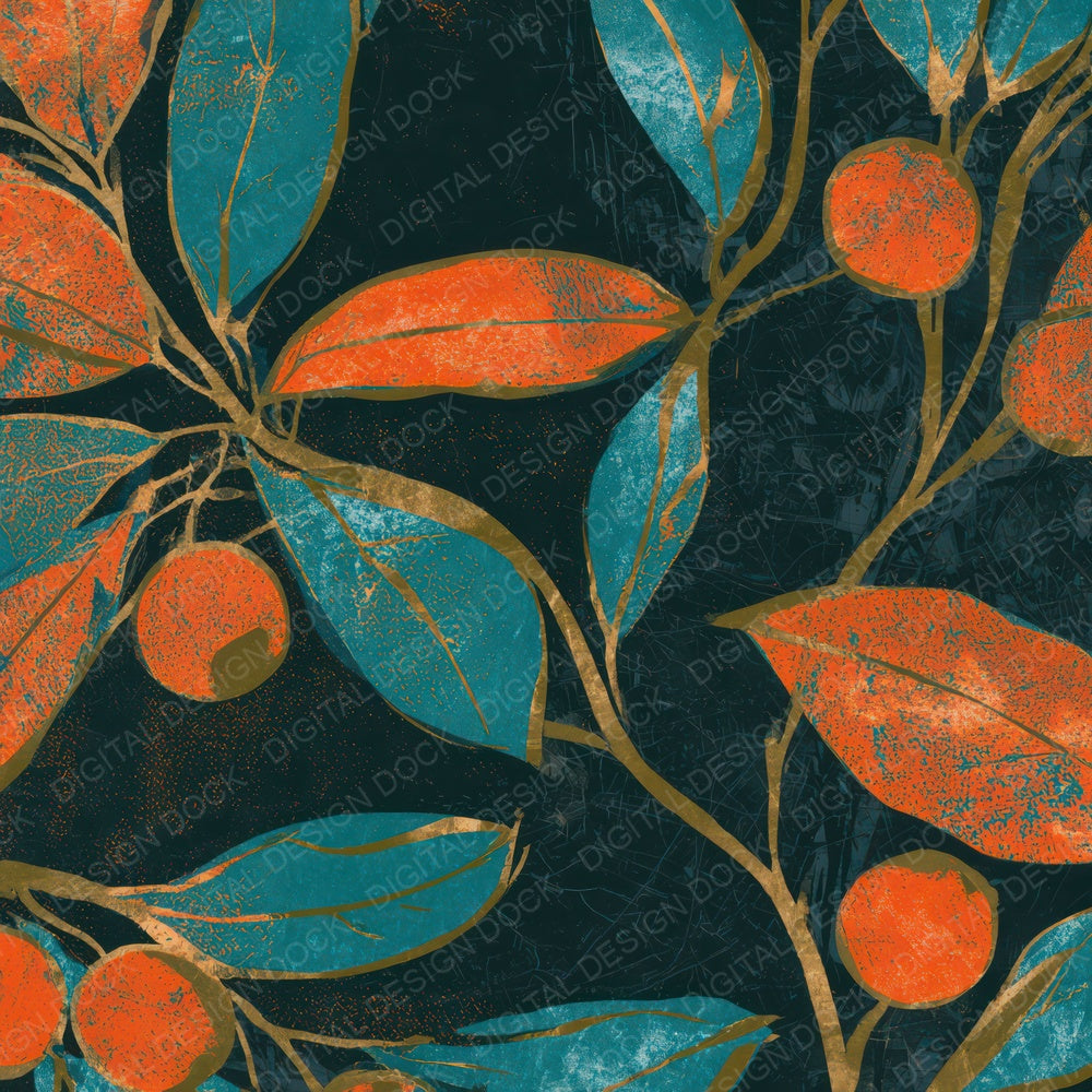 Woodblock Cranberry Tangerine Turquoise Digital Paper Pack (DDD013638)