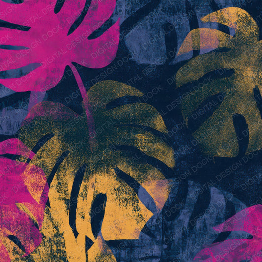 Woodblock Monstera Hot Pink Navy Digital Paper Pack (DDD013639)