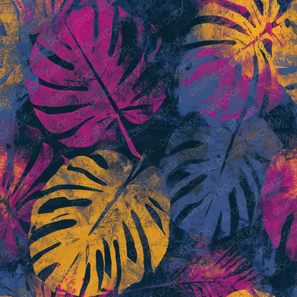 Woodblock Monstera Hot Pink Navy Digital Paper Pack (DDD013639)